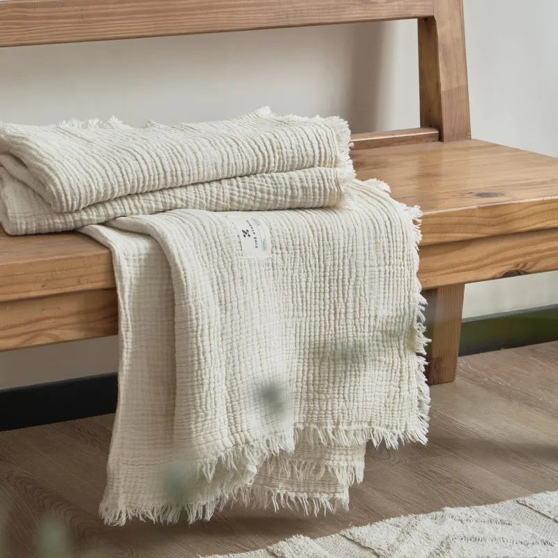 Maillard Cotton Blankets Four Layers Of Gauze Sofa Cover Blanket With Tassel AB Side Office Nap Decorative Bed Muslin Blanket Lootquake LLC