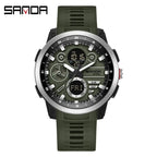 SANDA Sports Men's Electronic Watch Fashion Multi functional Waterproof LED Dual Display Men's Electronic Watch 3379
