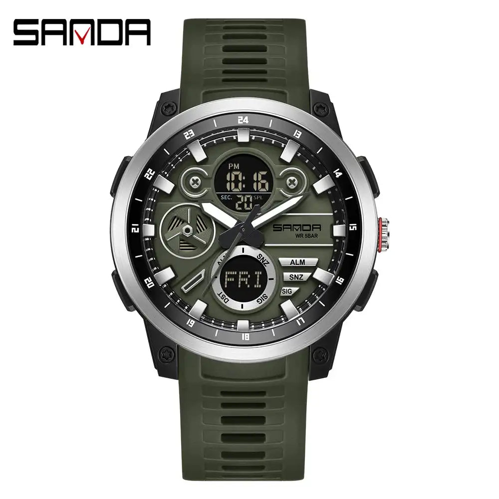SANDA Sports Men's Electronic Watch Fashion Multi functional Waterproof LED Dual Display Men's Electronic Watch 3379