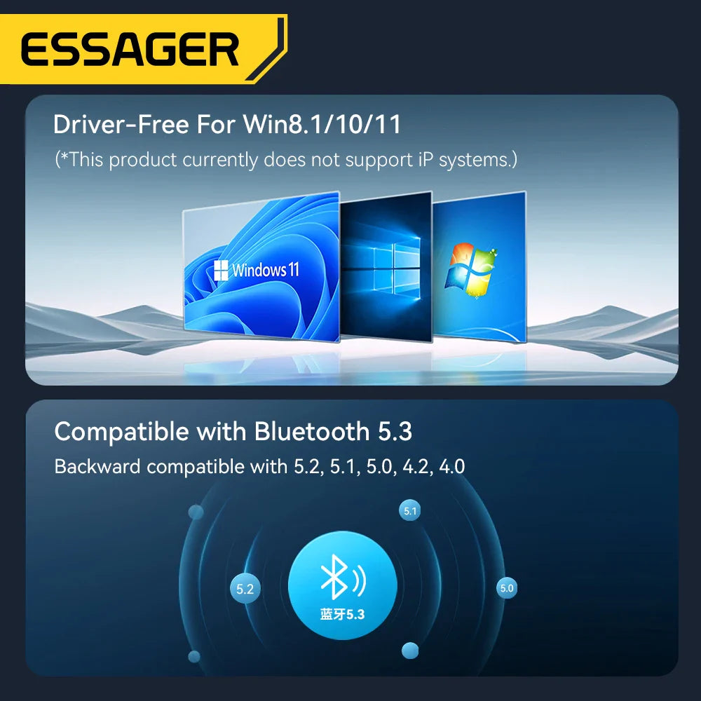 Essager USB Bluetooth 5.3 Adapter Aux Audio Receiver Transmitter For PC Speaker Laptop soundbox Wireless Mouse USB Transmitter Lootquake LLC