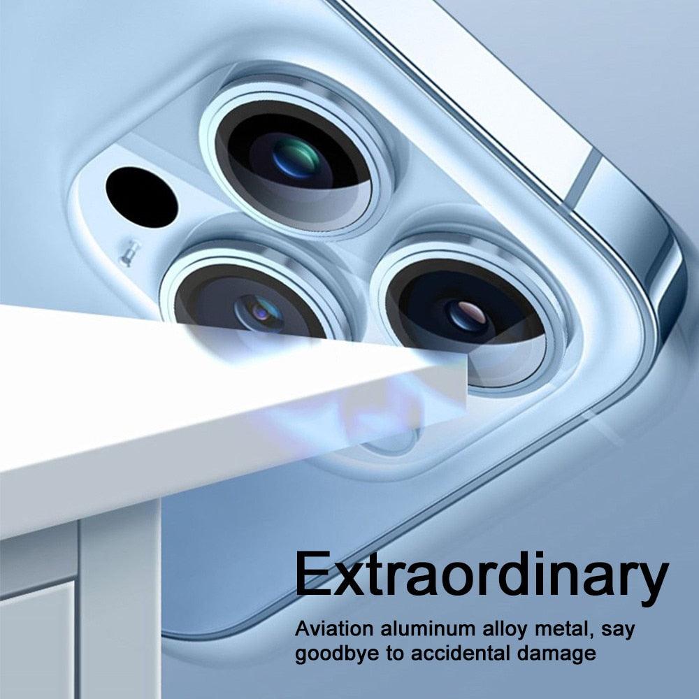 3D  Protective Glass Camera Protector Cover For iPhone 13 Pro Max i Phone 13Pro 13 Mini Rear Lens Metal Ring Protect Camera Lens Case Individual Metal Scratch Resistant HD Clear Case Tempered Glass Camera Case Stevvex