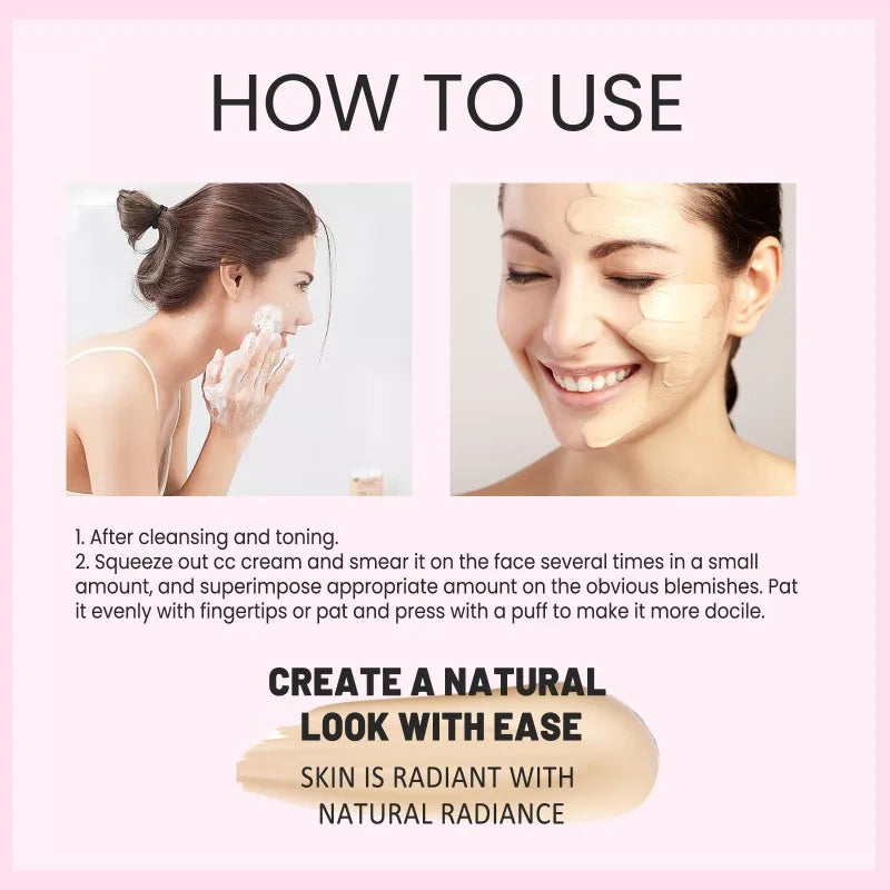 CC Foundation Cream Natural Moisturizing Waterproof Brightening Foundation Concealer Coverage Blemish Oil-control Lasting Makeup