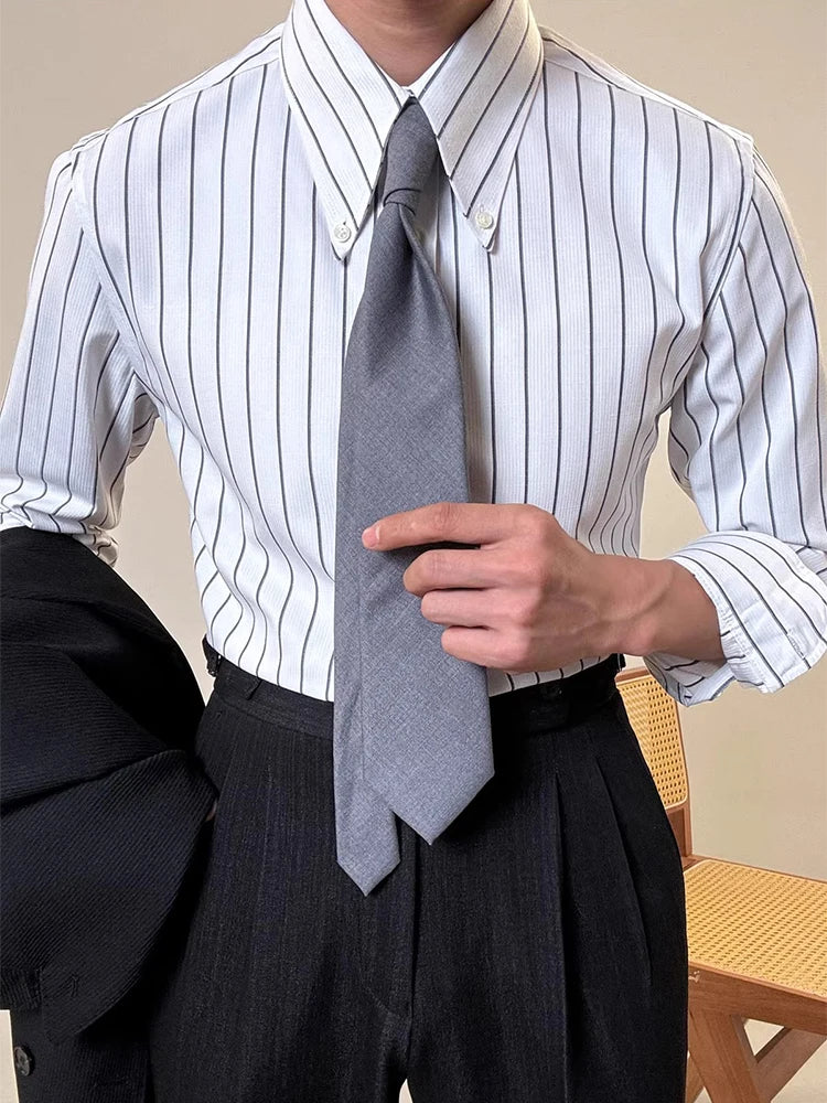 Vintage Striped Printed Slim Shirts Mens Casual Long Sleeve Lapel Buttoned Shirt 2025 Spring Fall Mens Shirt Naple Style Clothes Lootquake LLC