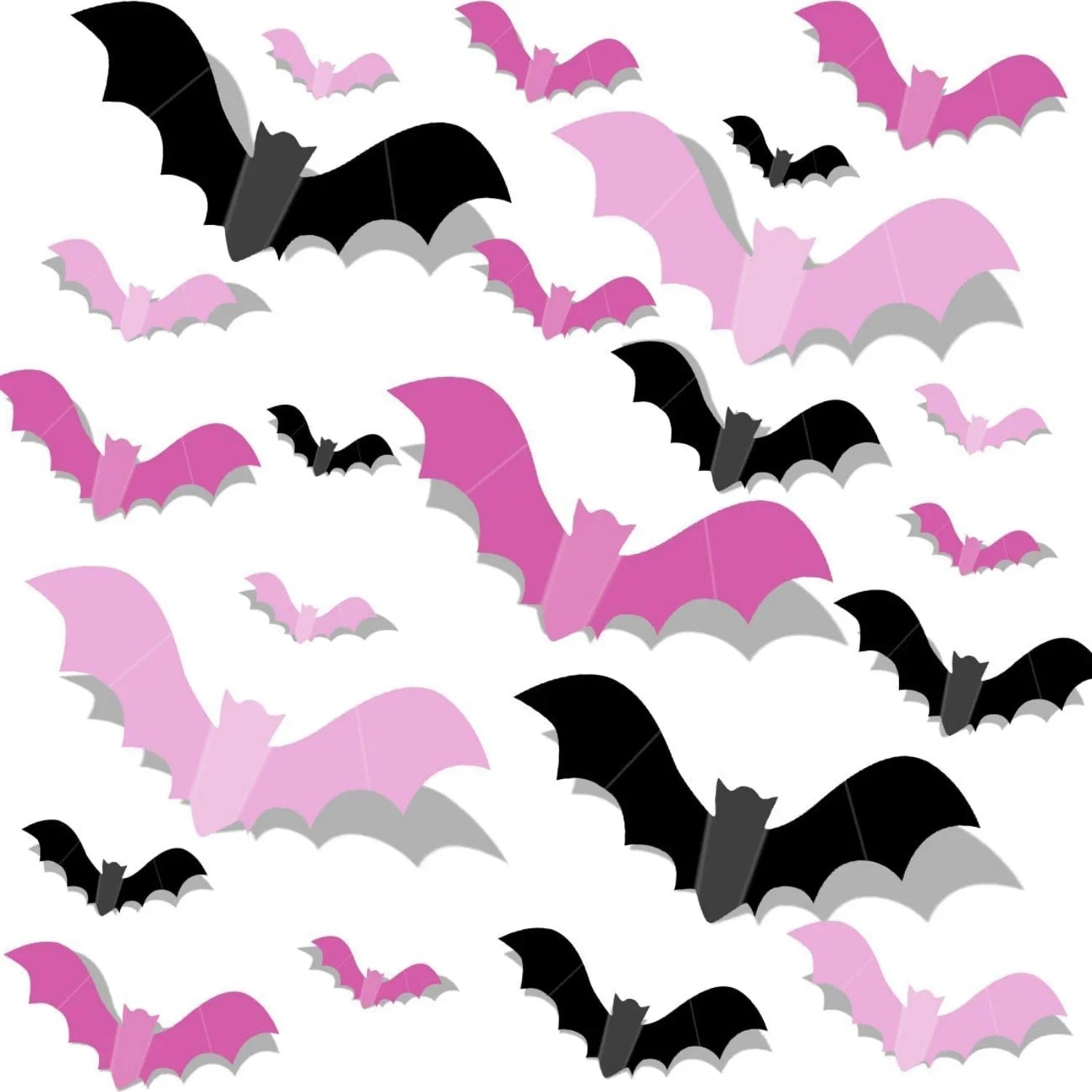48pcs Pink Halloween Decor Three Colors Bat Decor Halloween DIY Wall Decor for Bathroom Indoor Cute Halloween Party Decorations