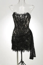TARUXY Sexy Lace See-through Patchwork Corset Dress Female Bodycon Elegant Party MIrrgualr Mini Dress Women Tube Top Dress New