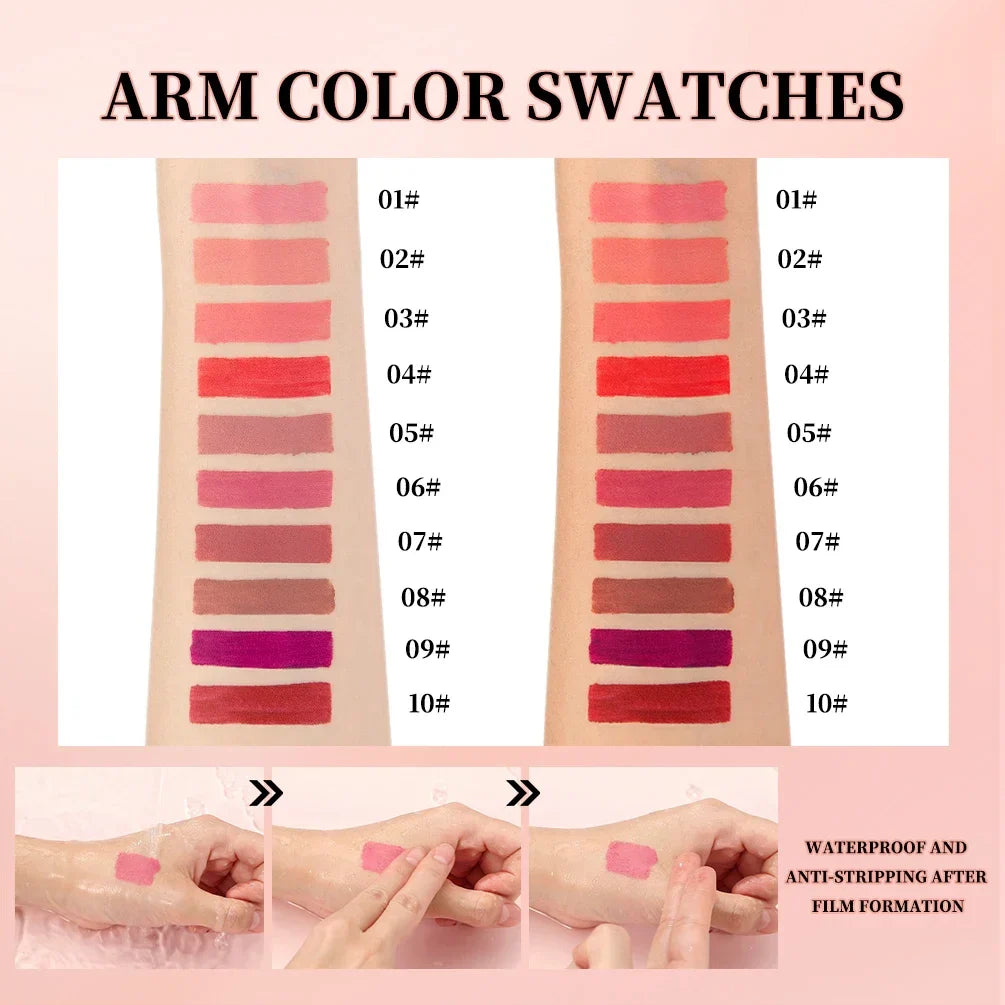 QIBEST 10 Colors Nude Matte Liquid Lipstick Waterproof Silky Lip Gloss Non-Stick Cup Lasting Purple Red Lip Tint Durable Makeup Lootquake LLC