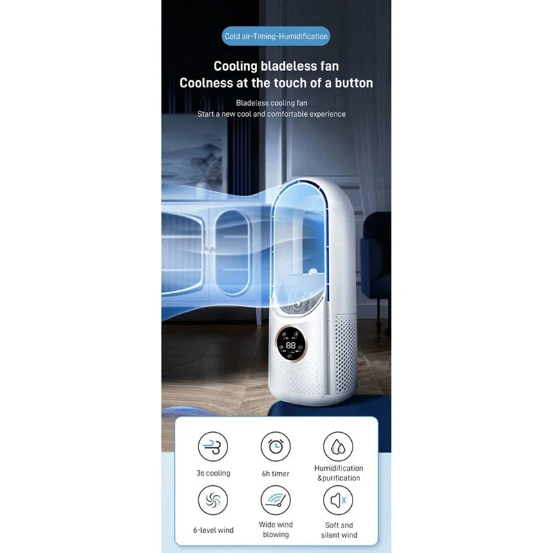 Portable USB Air Cooler Leafless Electric Fan 6 Speed Silent Timer Air Conditioner Cooling Fan Humidifier Conditioning Fan Lootquake LLC