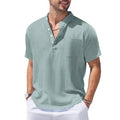 New Mens Henley Short Sleeve Casual Shirt Summer Cotton Shirts Beach Shirts Banded Collar Tshirts lightweight Shirts with Pocket Lootquake LLC