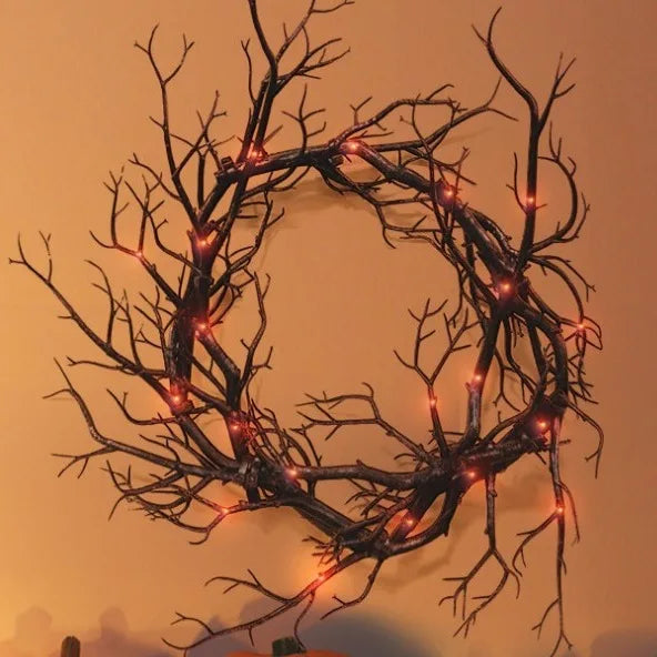 Halloween Wreath Black Branch Garland with LED Light Horror Party Haunted Festival Branch Wreath Hanging Room Halloween Decor Lootquake LLC