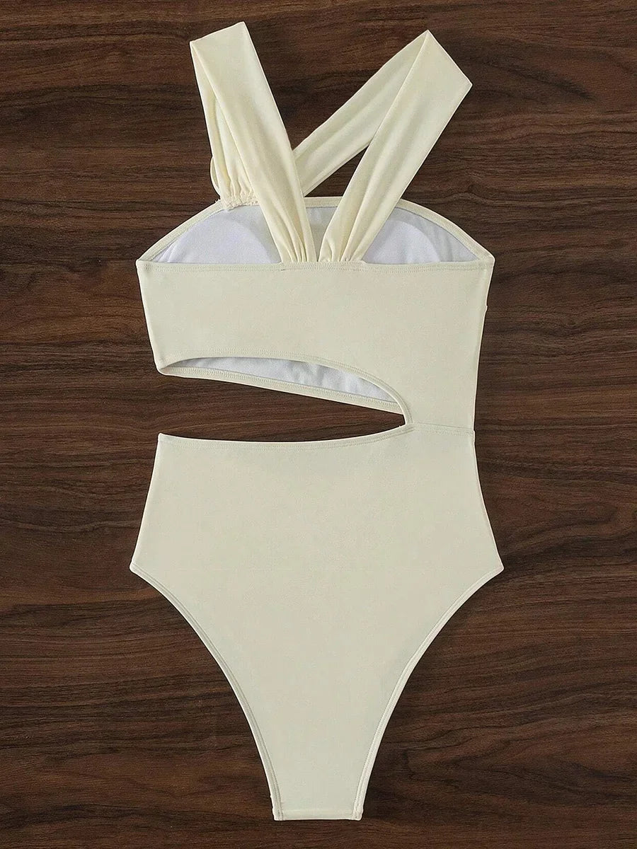 3D Floral Cutout Asymmetrical One-Piece Swimsuit