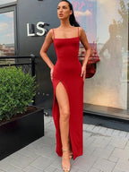 Summer Sexy Dress Women's New Slim Slim Fit Open Back Sexy Split Dress Long Dress Street Style Retro Dress Elegant Robe