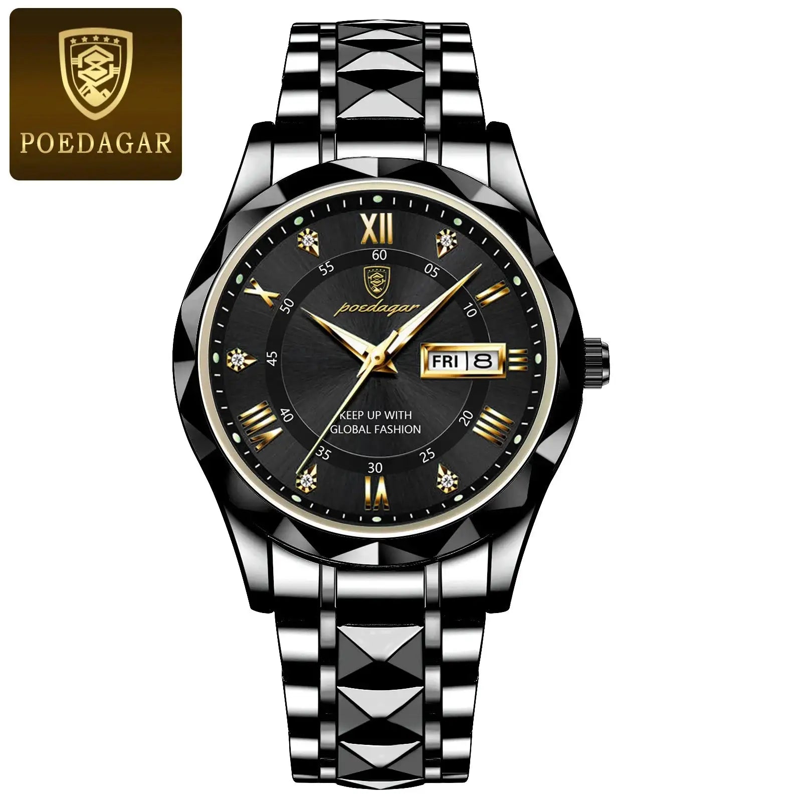 POEDAGAR Business Men's Watch Waterproof Luminous Stainless Steel Date Week Watches For Man Fashion Luxury Quartz Men Wristwatch