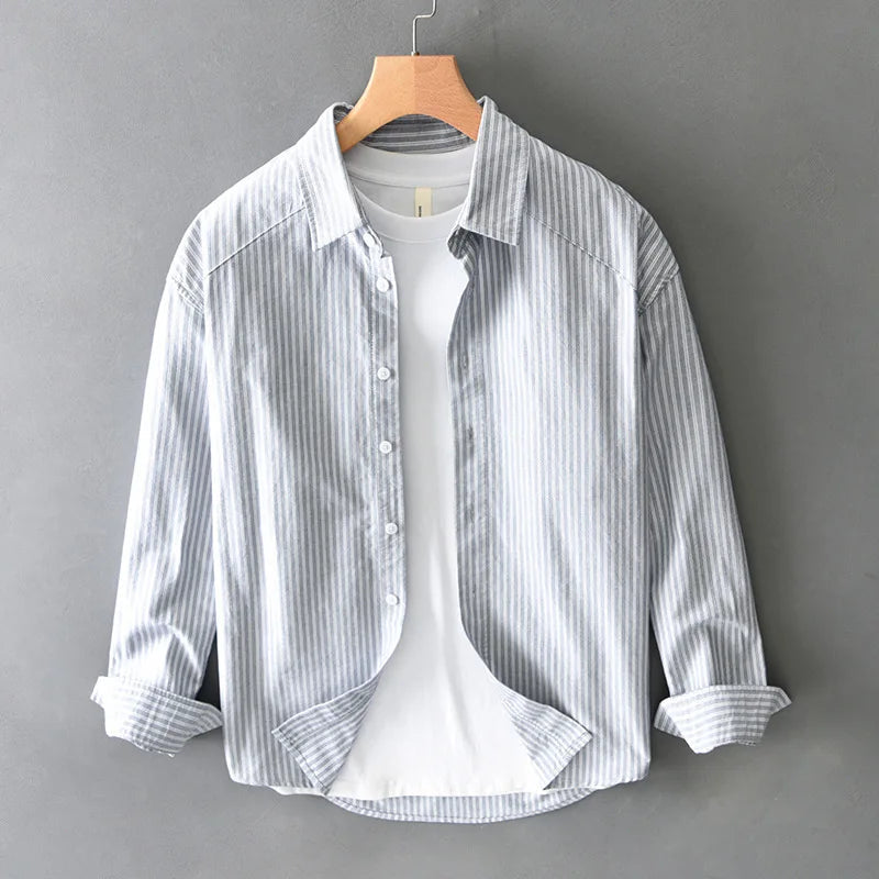Korean Style Long Sleeve Striped Shirts for Man Spring Summer New Male Tops Lapel Pure Cotton Casual Shirts Elegant Mens Shirts Lootquake LLC