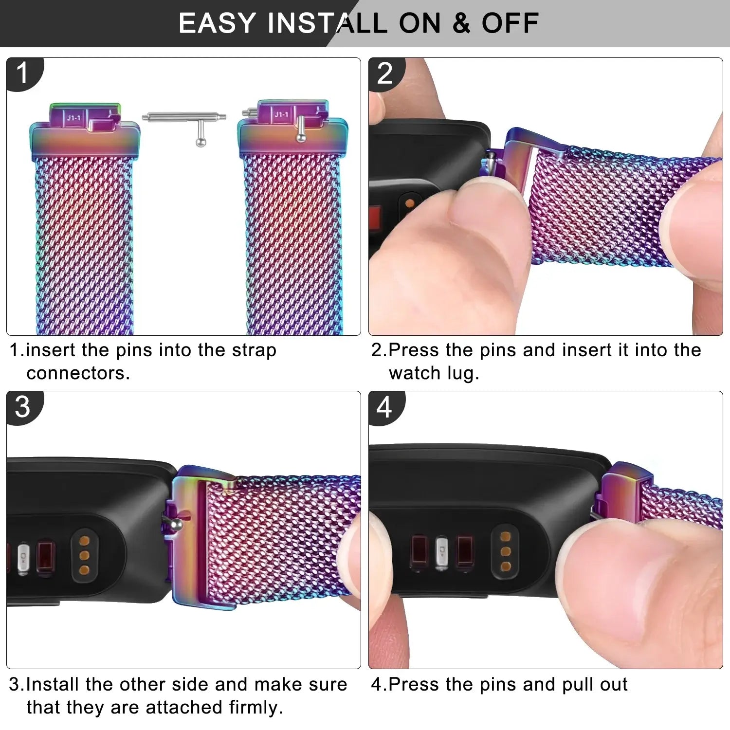 Fitbit Inspire 2, 1, HR Stainless Steel Magnetic Band - Mesh - SJB-DIAMOND ELITES