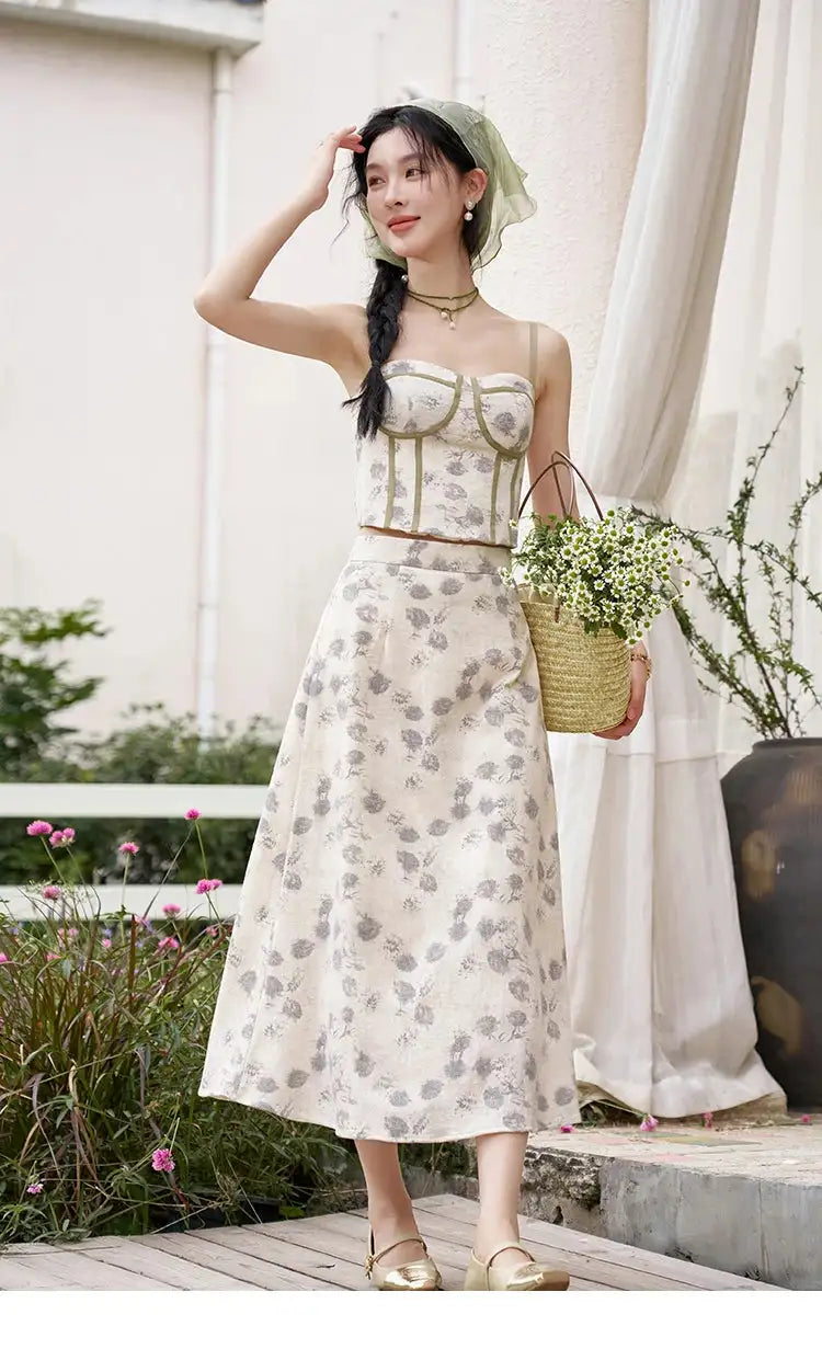 MISHOW Floral Camisole Skirt Separately Summer Adjustable Shoulder Straps Sleeveless Top Back Elastic Waist Skirts MXD14D0026