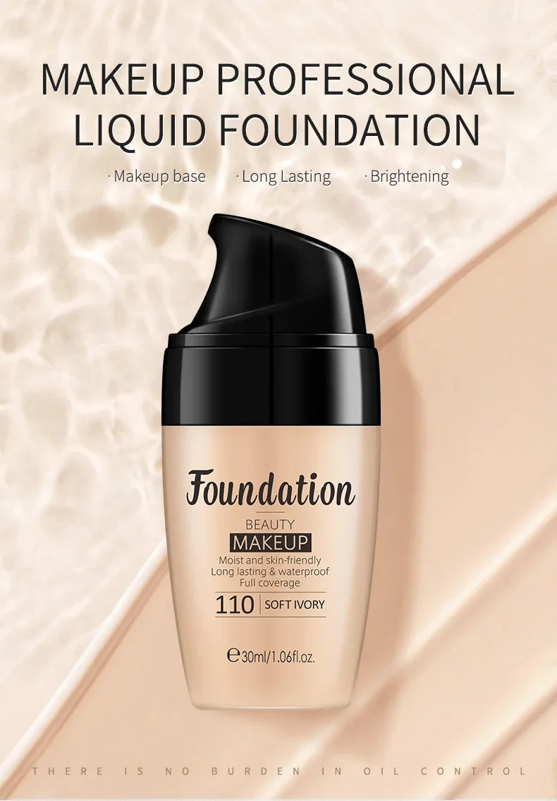 LAIKOU Liquid Foundation Moisturizing Long Lasting Face Comestics Natural Brighten Face Base Tone Make Up 30ml Lootquake LLC