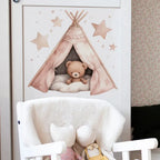 Cartoon Teddy Bear Tent Stars Wall Stickers for Kids Room Nursery Baby Room Decoration Wall Decals Room Interior