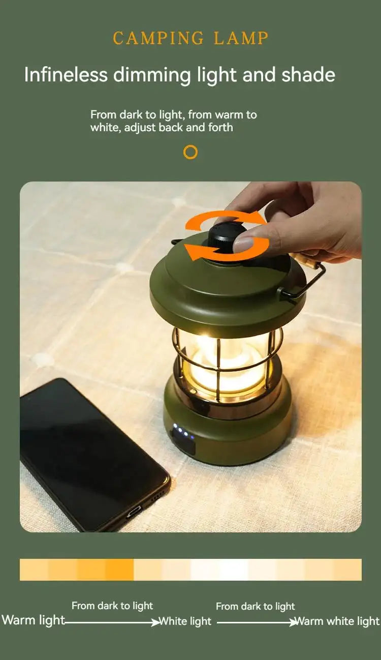 Retro Lamp Portable Camping Lantern USB Recharge Camping Tent Travel Light Vintage Outdoor Lighting Camping Equipment Flashlight