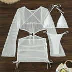 Special Mesh Hollowed Drawstring Strap Swimsuit Swimsuit Bikini Three-piece Set