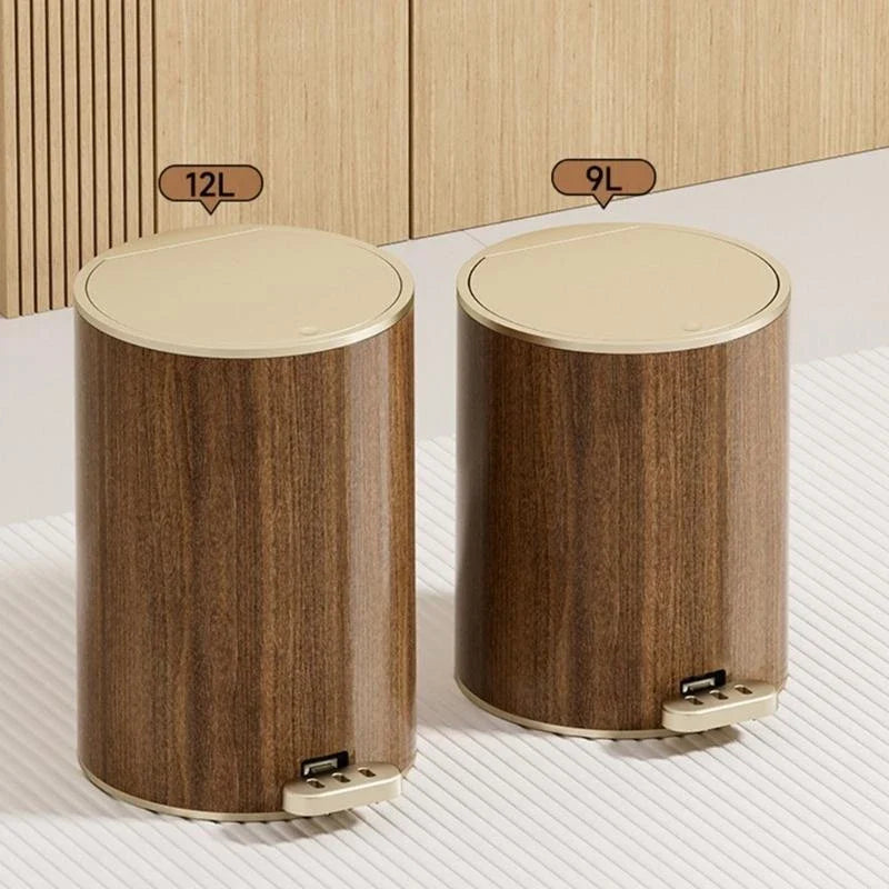 Trash Can Grained Rubbish Bin Sealed Trash Can with Lid Stable Base .Y1QB