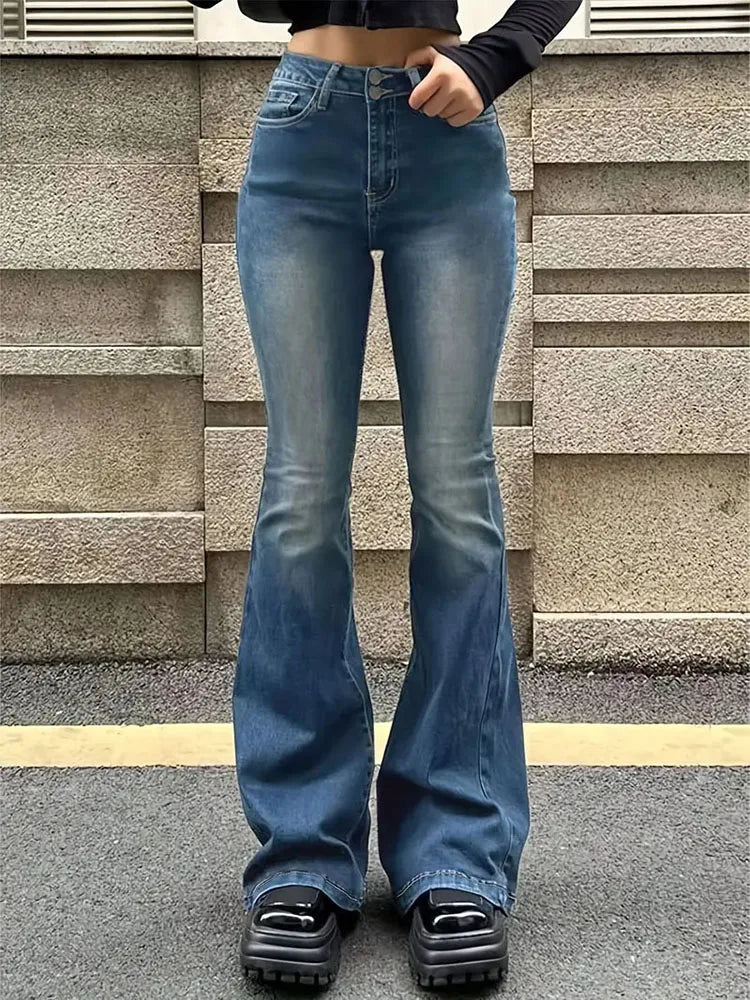 Women Flare Stretch Moustache Jeans Fashion Skinny Bell Bottom High Waist Gray Denim Pants Lady Classic Y2K Punk Long Trousers Lootquake LLC