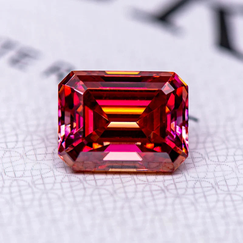 Moissanite Stone Emerald Cut Watermelon Red Color Lab Grown Gemstone Diamond Charms Woman Jewelry Making With GRA Certificate