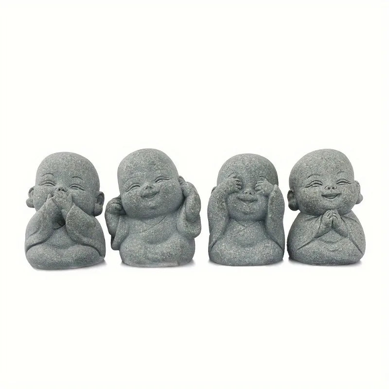 Buddha Stone Statue Little Buddhist Monks Tibetan Buddhism Figurines Zen Garden Ornament Meditation Home Aquarium Decoration Lootquake LLC