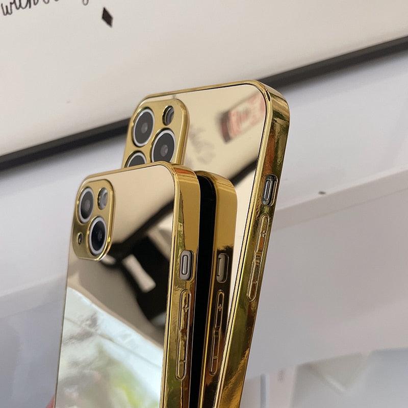 Luxury Clear Back Mirror Shock-Absorption Anti-Scratch Bright Reflection Protective Case Cover Silver Golden Mirror Shockproof Case for iPhone 14 13 12 Pro Max 11 X XR XS 8Plus iphone Hard Back Cover Stevvex