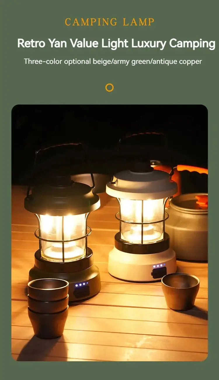 Retro Lamp Portable Camping Lantern USB Recharge Camping Tent Travel Light Vintage Outdoor Lighting Camping Equipment Flashlight