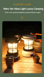 Retro Lamp Portable Camping Lantern USB Recharge Camping Tent Travel Light Vintage Outdoor Lighting Camping Equipment Flashlight