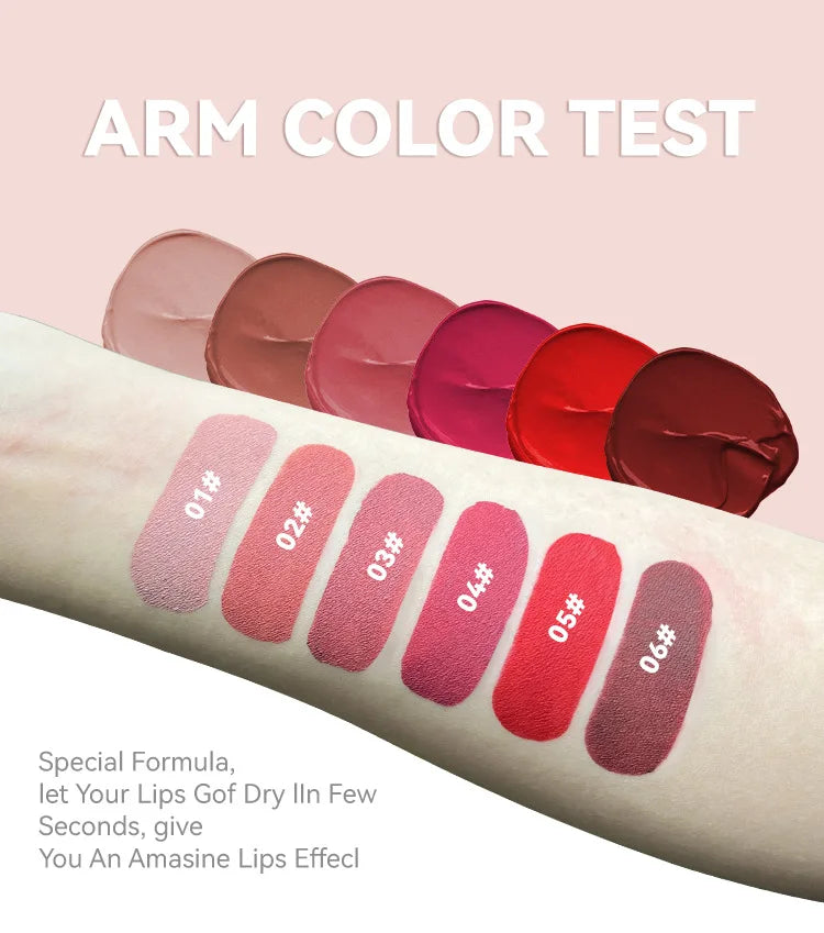 Matte Liquid Lipstick 6 Colors Long Lasting Lip Ink Lip Tint Non-stick Cup Nude Lip Gloss Waterproof Cosmetics Make Up