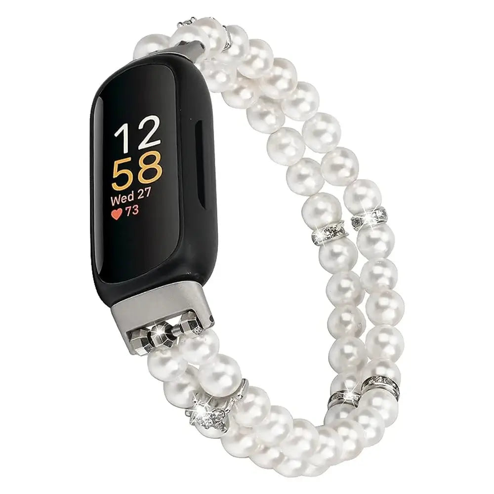 Fitbit Inspire 3 Elastic Pearl Band – Stylish Beaded Stretch Strap - SJB-DIAMOND ELITES