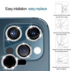 9H Tempered Glass Camera Cover Screen Protector Metal Individual Ring For iPhone Phone Glitter Camera Lens Protector Film For iPhone 14 13 12 11 Pro Max Luminous Lens Metal Glass Protective Cover Stevvex