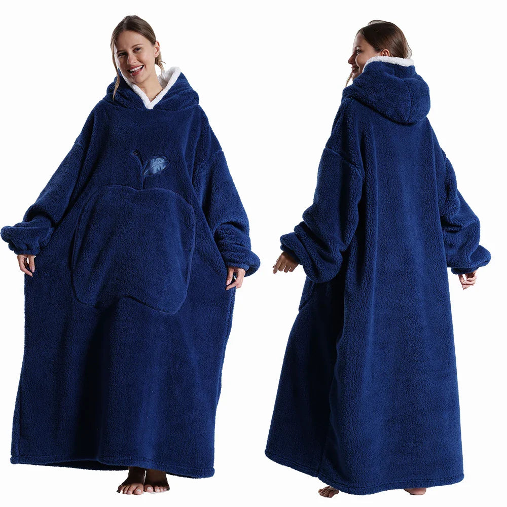 Extra Long Wearable Blankets Winter Flannel Hooded Blanket with Full Sleeves Men Women Cozy Soft Throw Adult TV Blanket Lootquake LLC