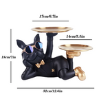 Resin Bulldog Desktop Storage Statue Animal Sculpture Dining Table Decor Multi Functional Office Home Decoration Tray Decor Pi-Mart