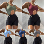 New Solid Color Matching Boxers Hollow One-piece Swimsuit Bikini