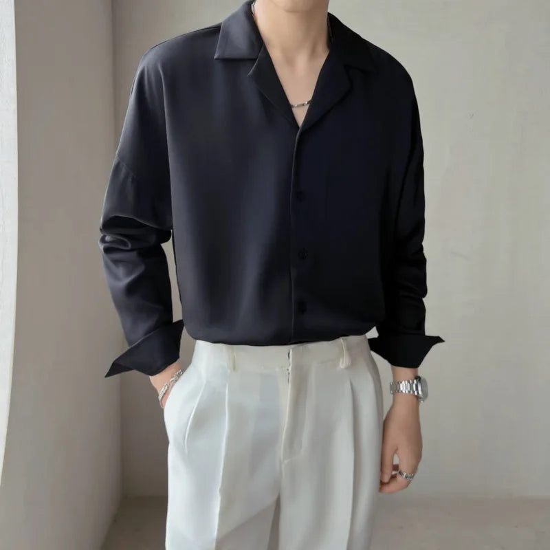 Apricot Black White Shirt Men Fashion Social Mens Dress Shirt Korean Loose Casual Long-sleeved Shirts Mens Formal Shirt M-3XL Lootquake LLC