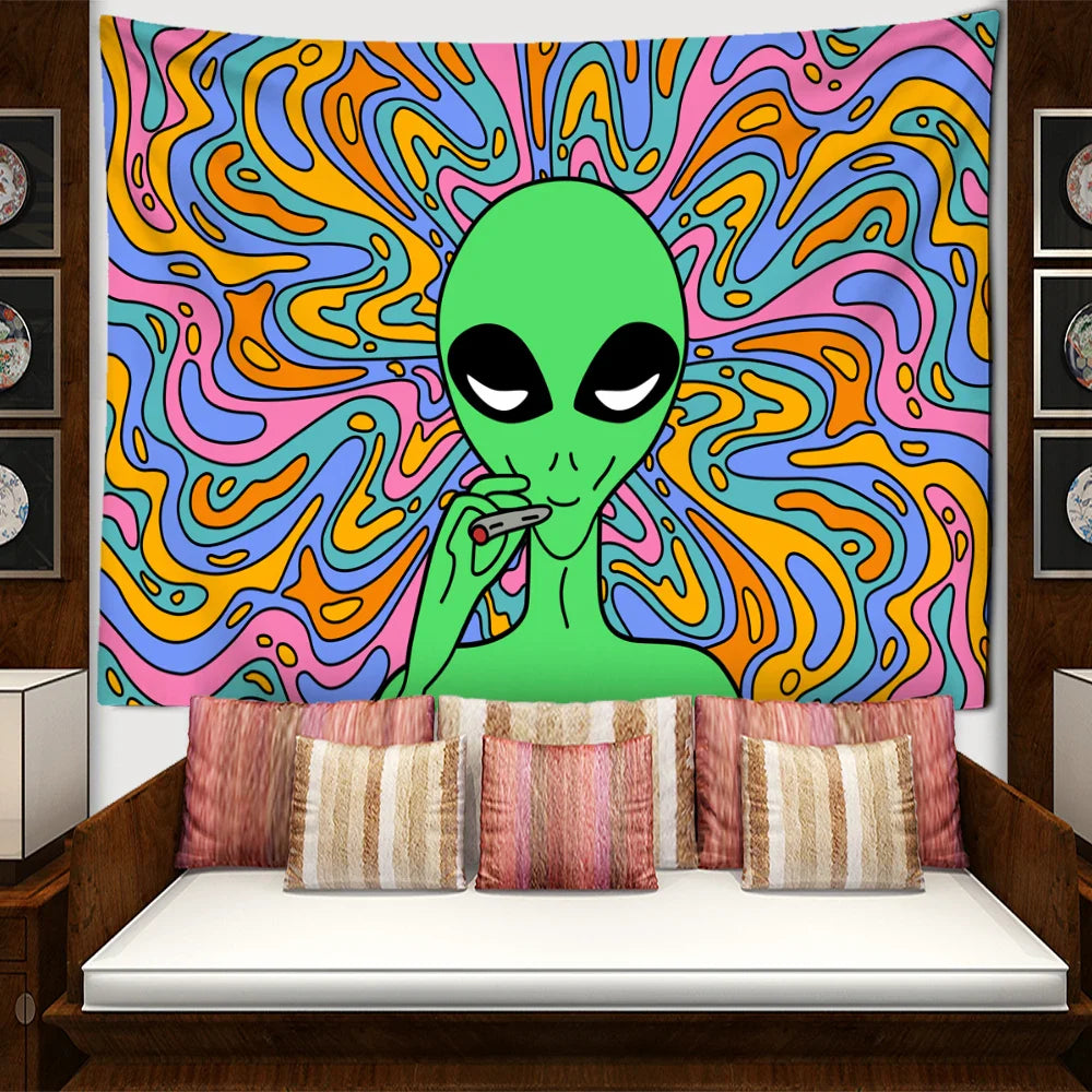Psychedelic Vertigo Alien Tapestry Wall Hanging Abstract Hippie Tapies Witchcraft Mysterious Bohemian Dormitory Home Decor Lootquake LLC