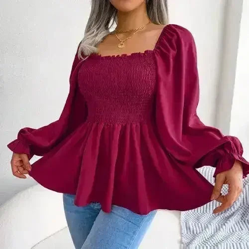 Loose Fit Chiffon Blouse - Elegant Polyester Top | Femstylo - SJB-DIAMOND ELITES
