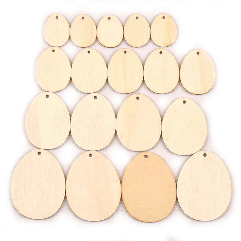 30-80mm Wooden Easter Eggs Pendants Blank Bunny Eggs Wood Chips Happy Easter Party Hanging Decoration Kids DIY Painting Crafts Lootquake LLC