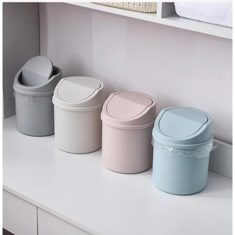 Mini Desktop Bin Small Trash Can Tube with Cover Bedroom Trash Can Garbage Can Clean Workspace Storage Box Lootquake LLC