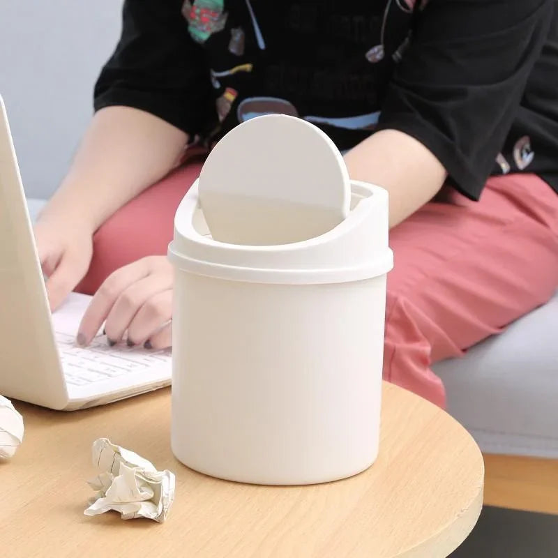 Mini Desktop Bin Small Trash Can Tube with Cover Bedroom Trash Can Garbage Can Clean Workspace Storage Box Lootquake LLC