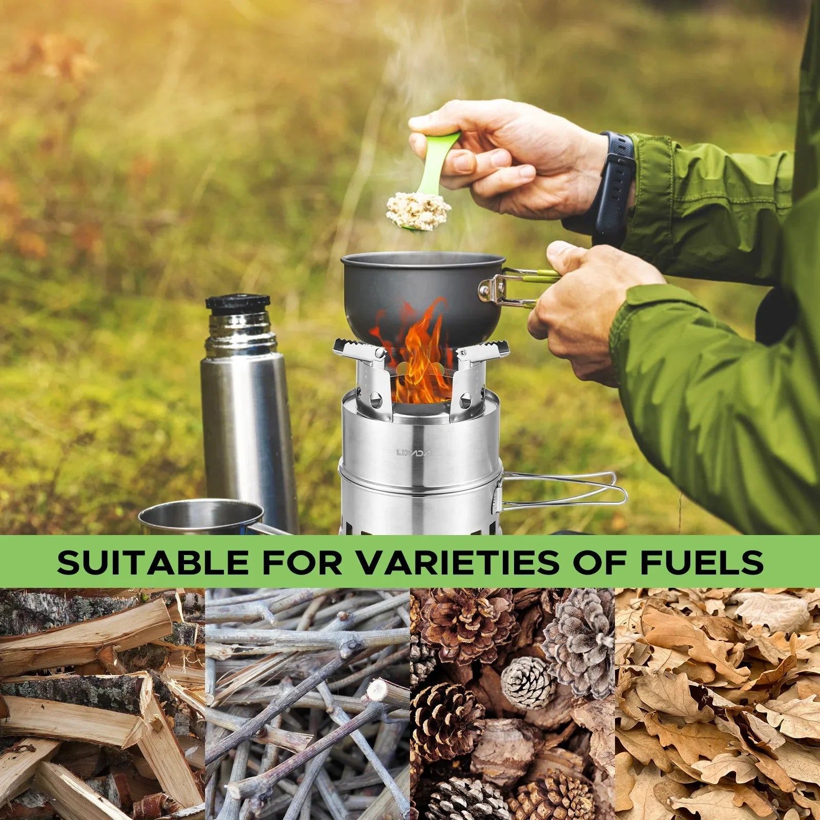 FlexFire: Compact Dual-Fuel Outdoor Cooking Stove THRIXINE