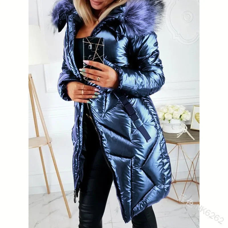 Stylish Women’s Mid-Length Parka with Fur Collar Pi-Mart