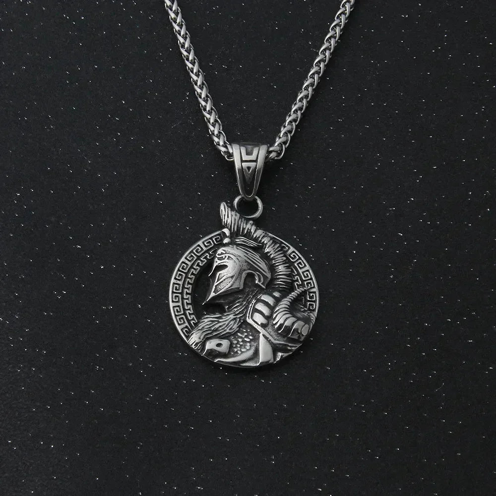 stainless steel King of War Spartan Warrior Portrait Pendant Men\'s Necklace Trend Rock Hip Hop Party Jewelry Christmas Gift