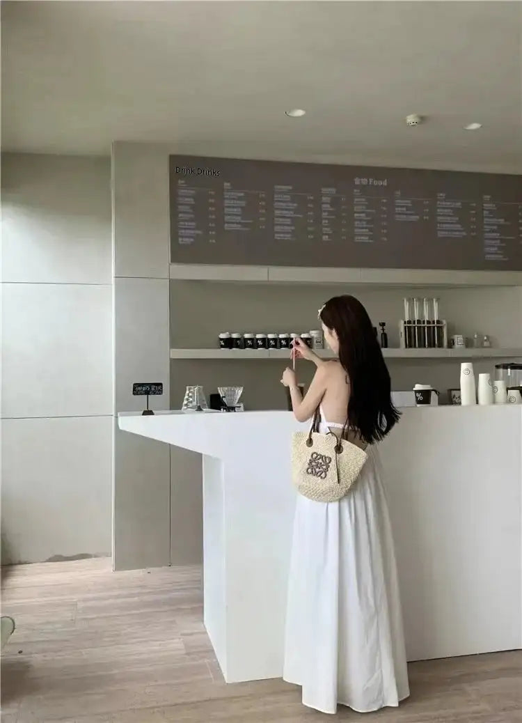 Summer Vacation Dress Thailand Style Open-back Halter Neck Age-reducing Photography Beach Long Dress Belted