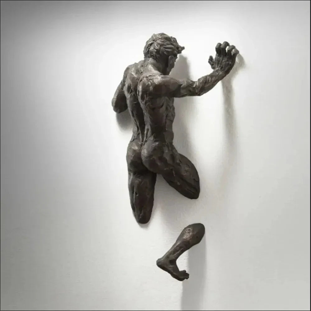 Creative Imitation Copper Wall Sculptures Statue For Unique Touch Resin Rock Climbing Man Background Wall Art 3D Through Wall Lootquake LLC