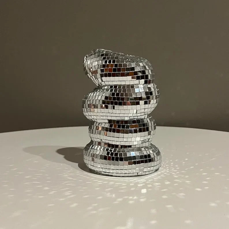 Small Sliver Disco Ball Vase Flower Planter Pot Table Decor Sculpture Table Centerpiece Home Decor Unique Housewarming Gift Pi-Mart