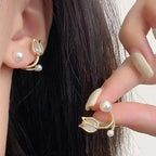 925 Silver Needle Korean Fashion Camellia Flower Earrings For Women Jewelry 2025 Trending Women's Black White Stud Earrings Gift
