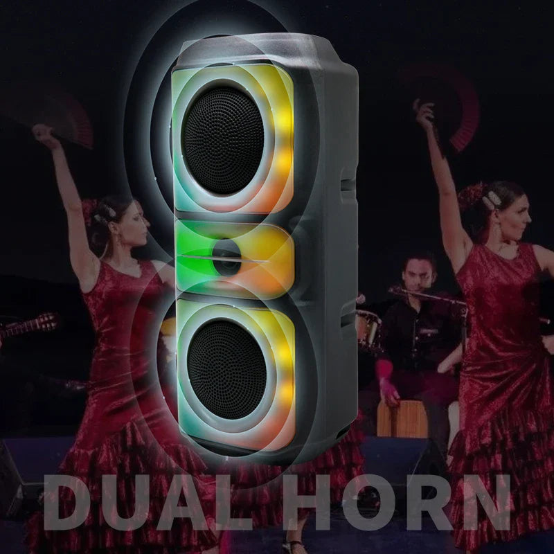 Super Large Outdoor Bluetooth Speaker RGB  Karaoke Double Horn Subwoofer Portable Wireless Column Bass Sound supports FM/TF Lootquake LLC